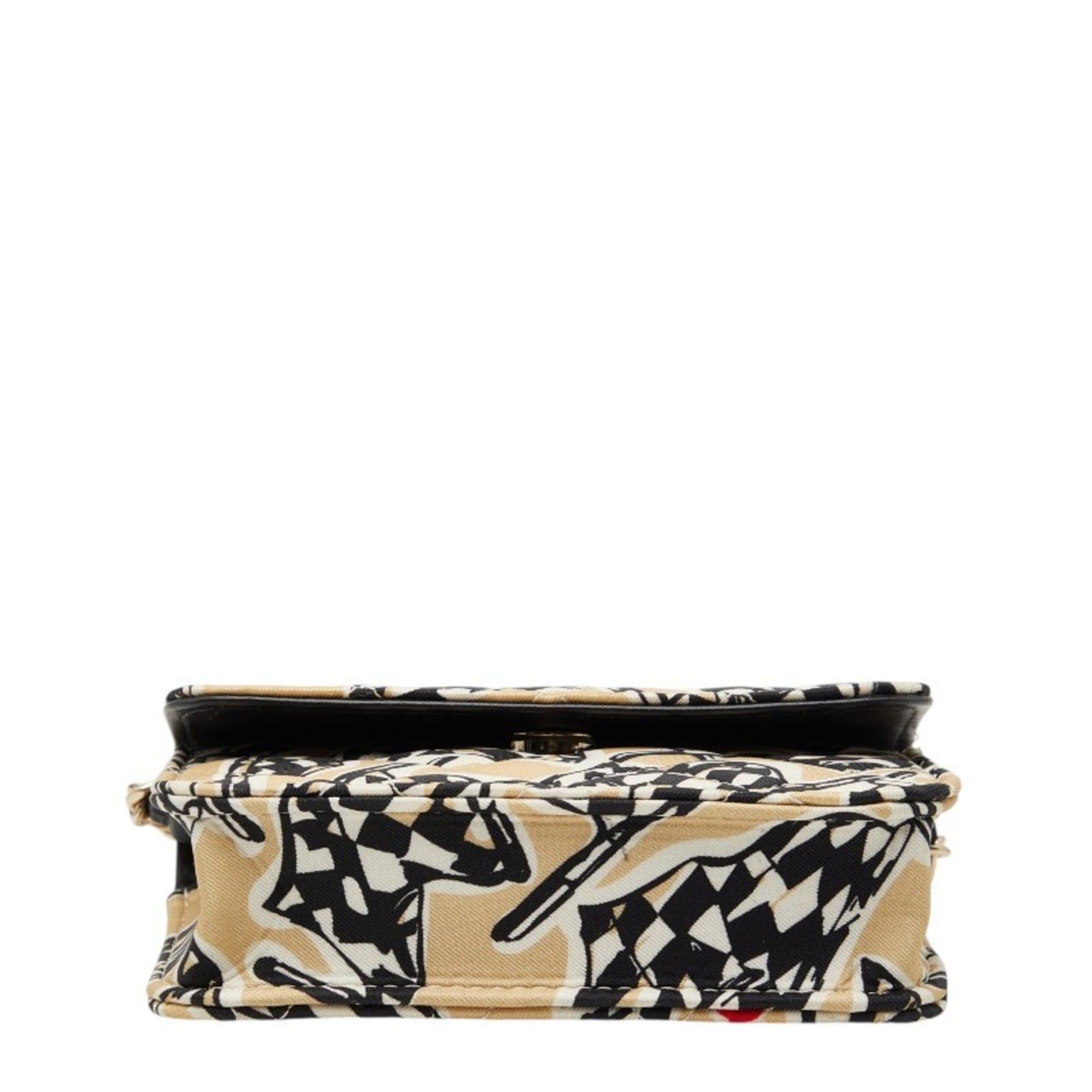 Chanel CHANEL Matelasse Coco Mark Checkered Flag Motif Mini Chain Shoulder Bag, Crossbody, Beige, Black, Cotton, Leather, Women's Size ONE SIZE - 3 Thumbnail