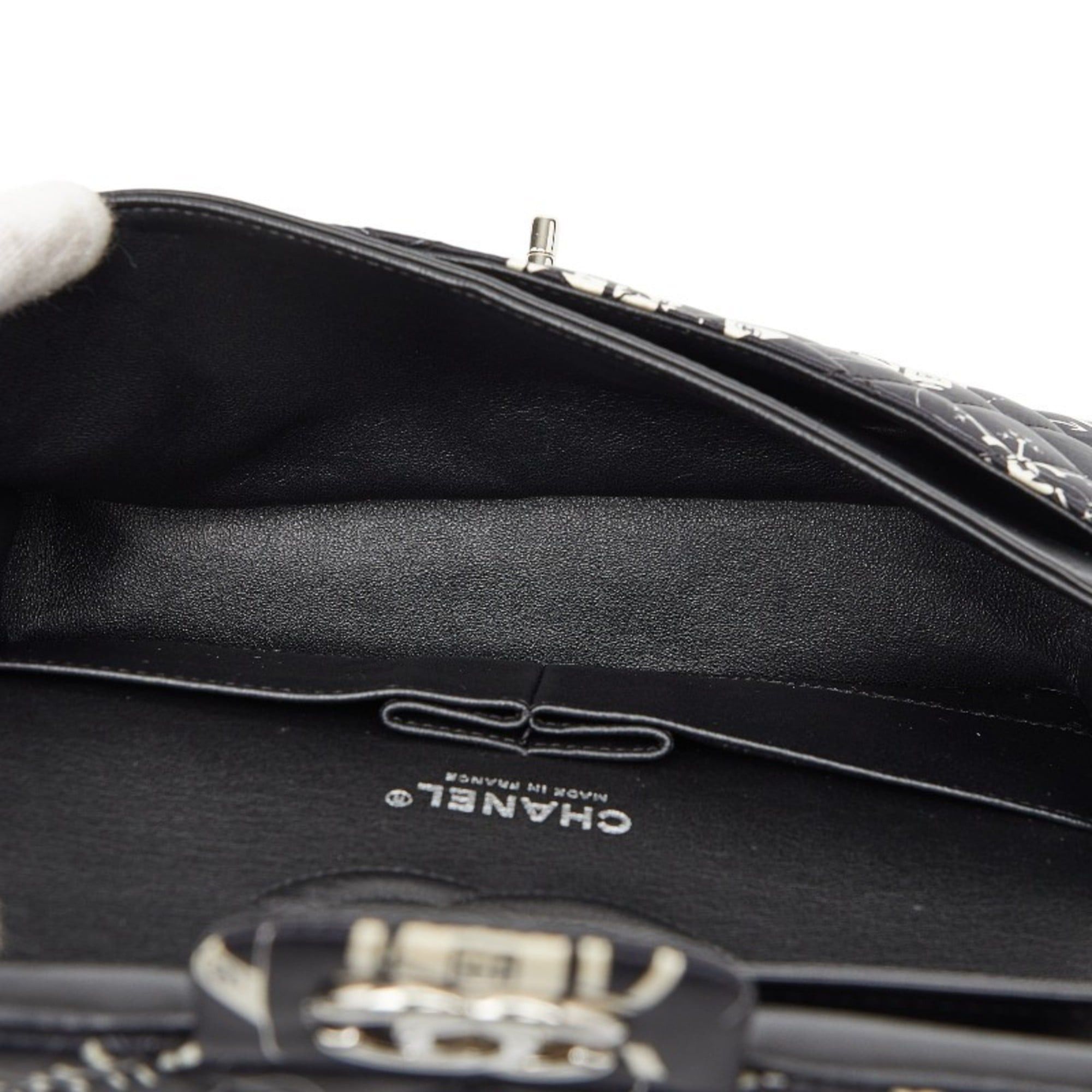 Chanel CHANEL Airline Matelasse 25 Double Flap Chain Shoulder Bag in Black, White, Satin, and Leather. Women's. Size ONE SIZE - 9 Thumbnail