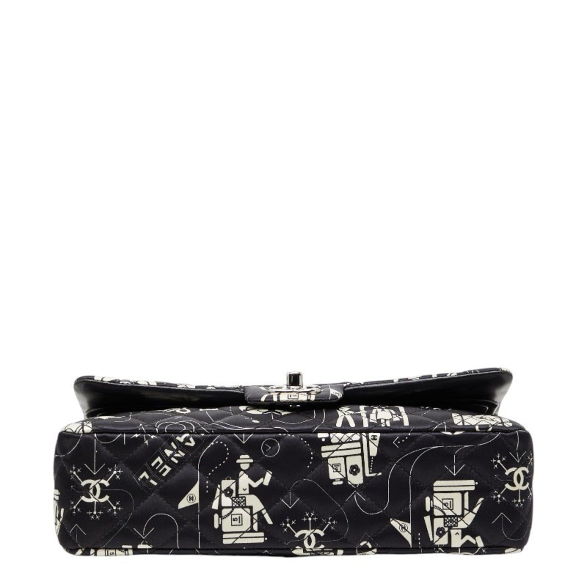 Chanel CHANEL Airline Matelasse 25 Double Flap Chain Shoulder Bag in Black, White, Satin, and Leather. Women's. Size ONE SIZE - 3 Thumbnail