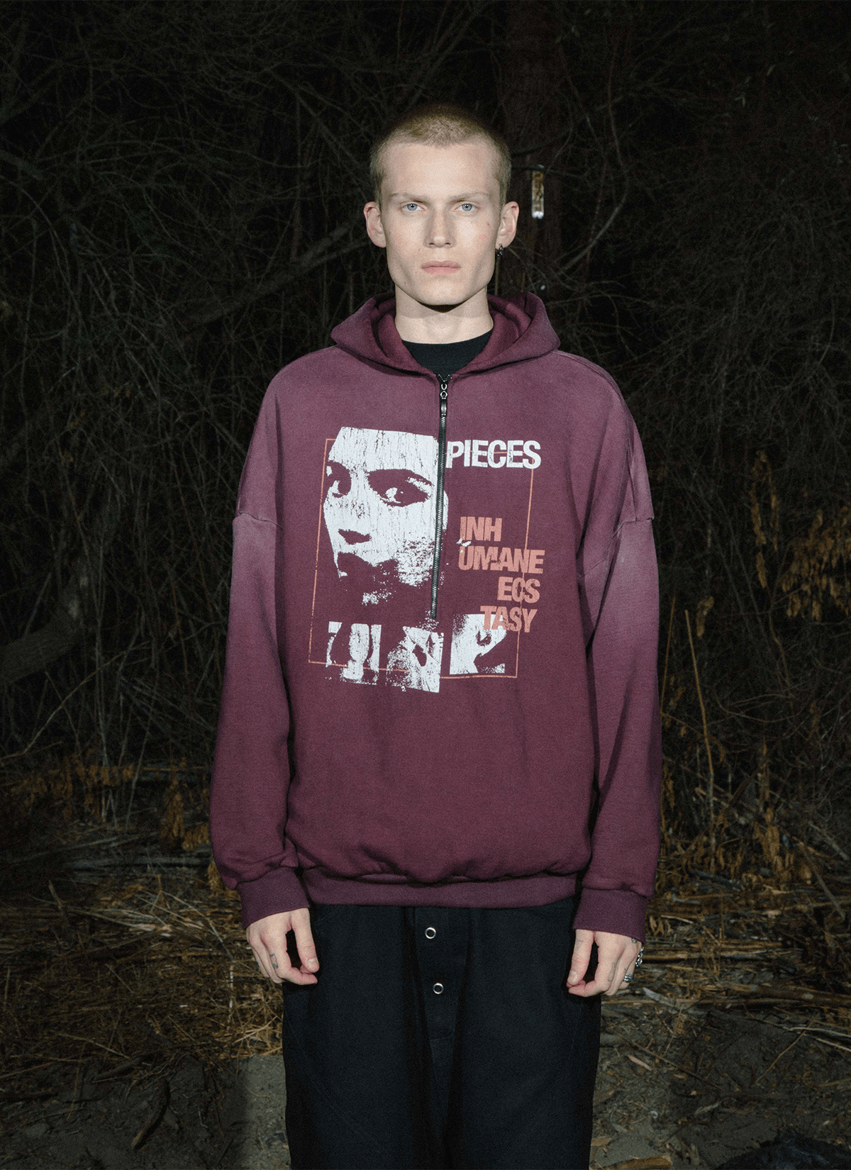 Other Pieces Inhumane Half Zip Sweatshirt Vintage Maroon Size US XS / EU 42 / 0 - 4 Thumbnail