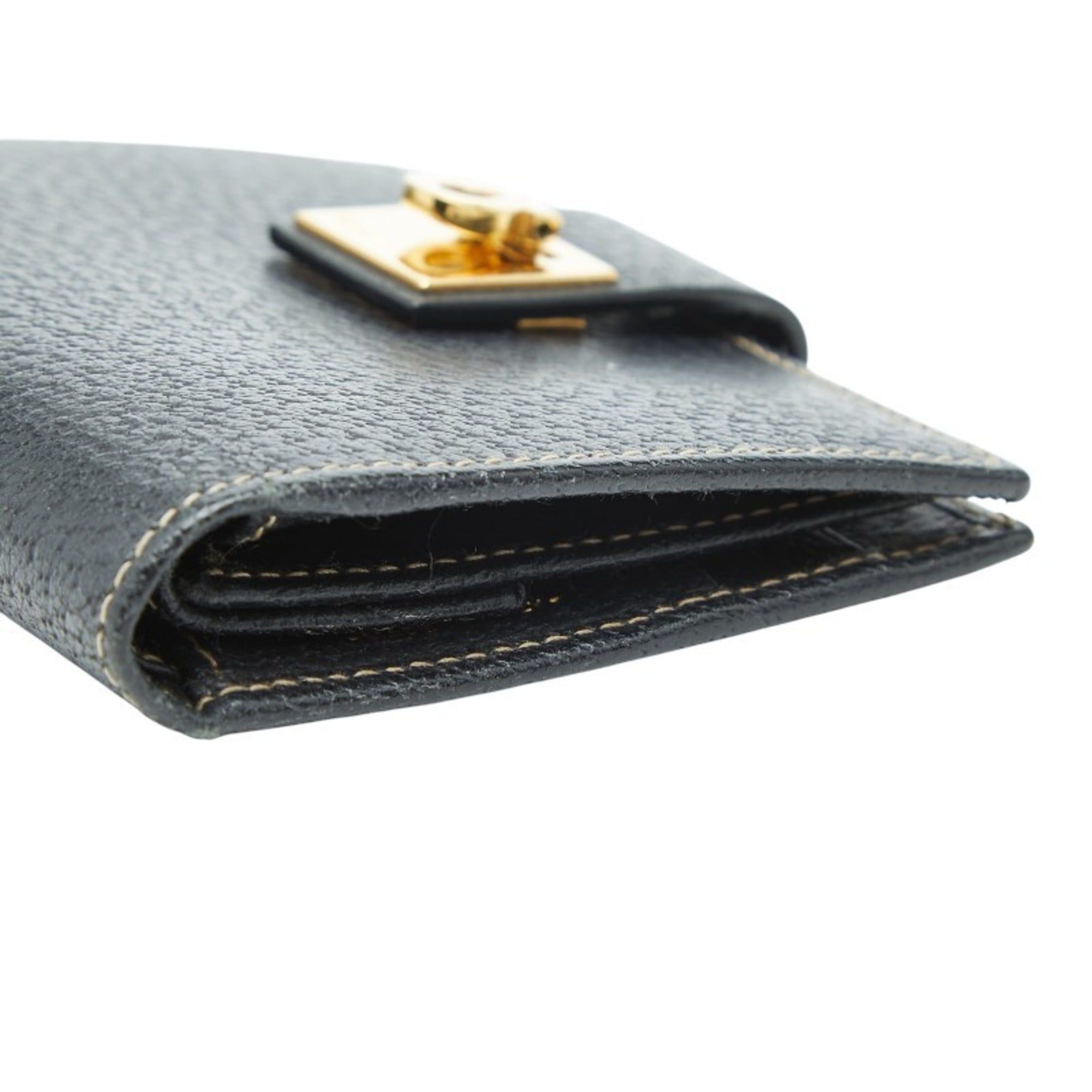 Salvatore Ferragamo Salvatore Ferragamo Gancini Bifold Wallet in Black Leather with Gold Hardware, Women's Size ONE SIZE - 4 Thumbnail