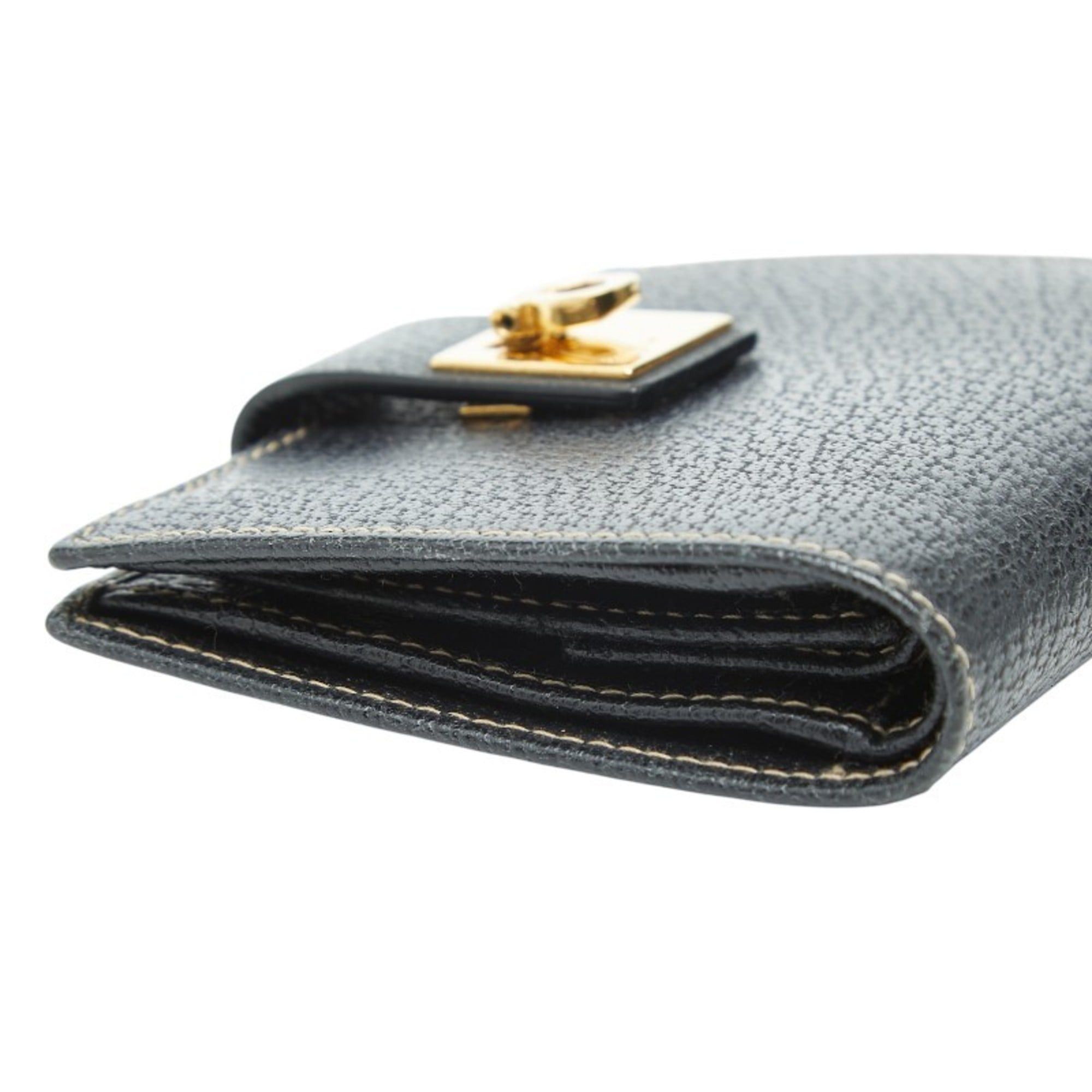 Salvatore Ferragamo Salvatore Ferragamo Gancini Bifold Wallet in Black Leather with Gold Hardware, Women's Size ONE SIZE - 5 Thumbnail