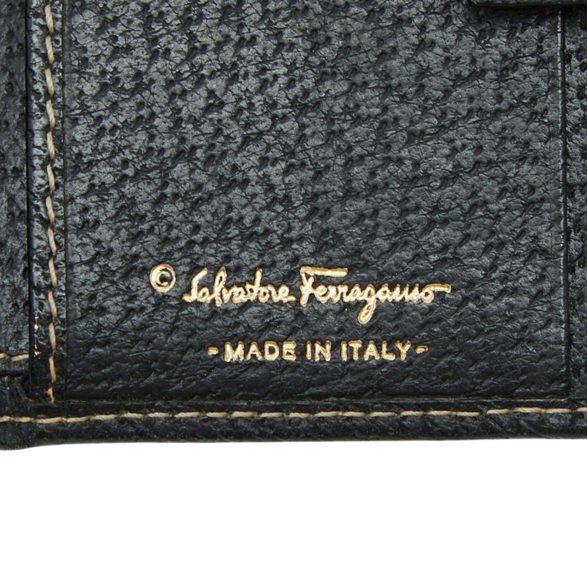 Salvatore Ferragamo Salvatore Ferragamo Gancini Bifold Wallet in Black Leather with Gold Hardware, Women's Size ONE SIZE - 9 Thumbnail