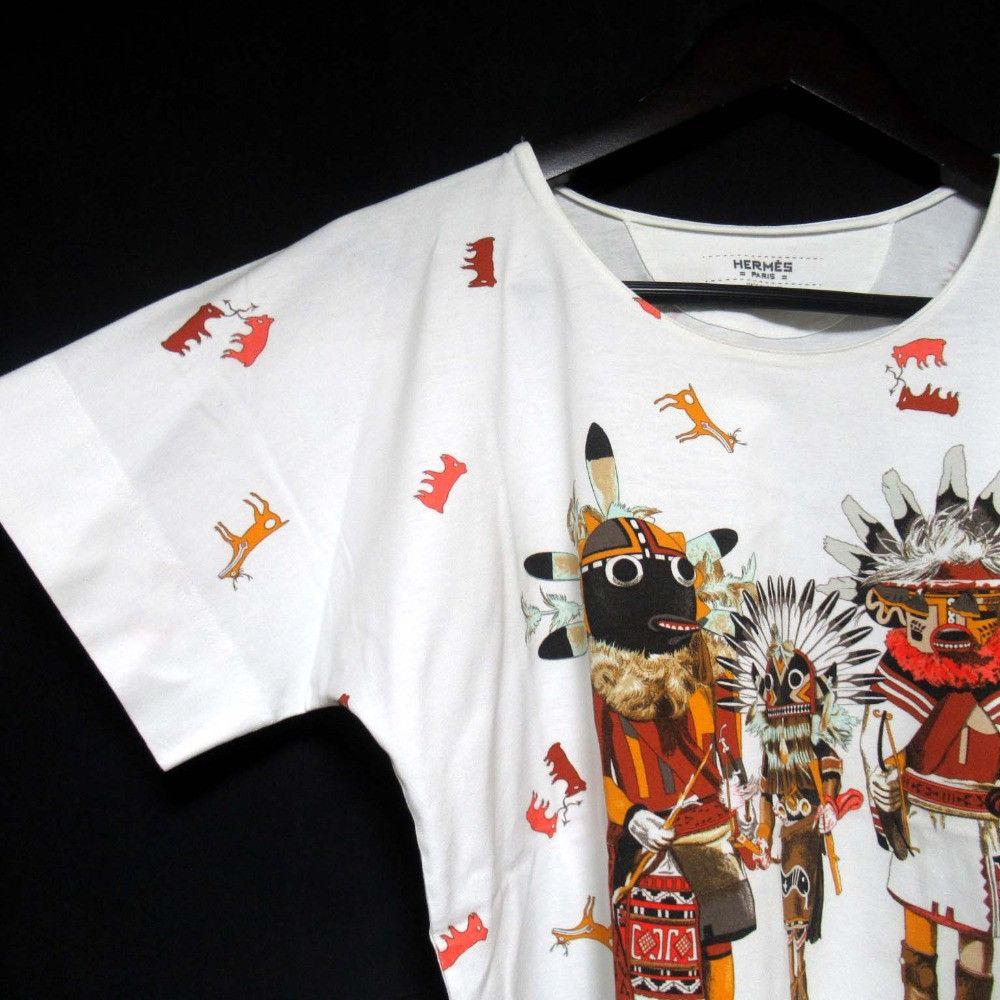 Hermes Hermes Hermès Kachina Print Cotton T-shirt36 Textile T-Shirts DUTY FREE for USA Size ONE SIZE - 3 Thumbnail
