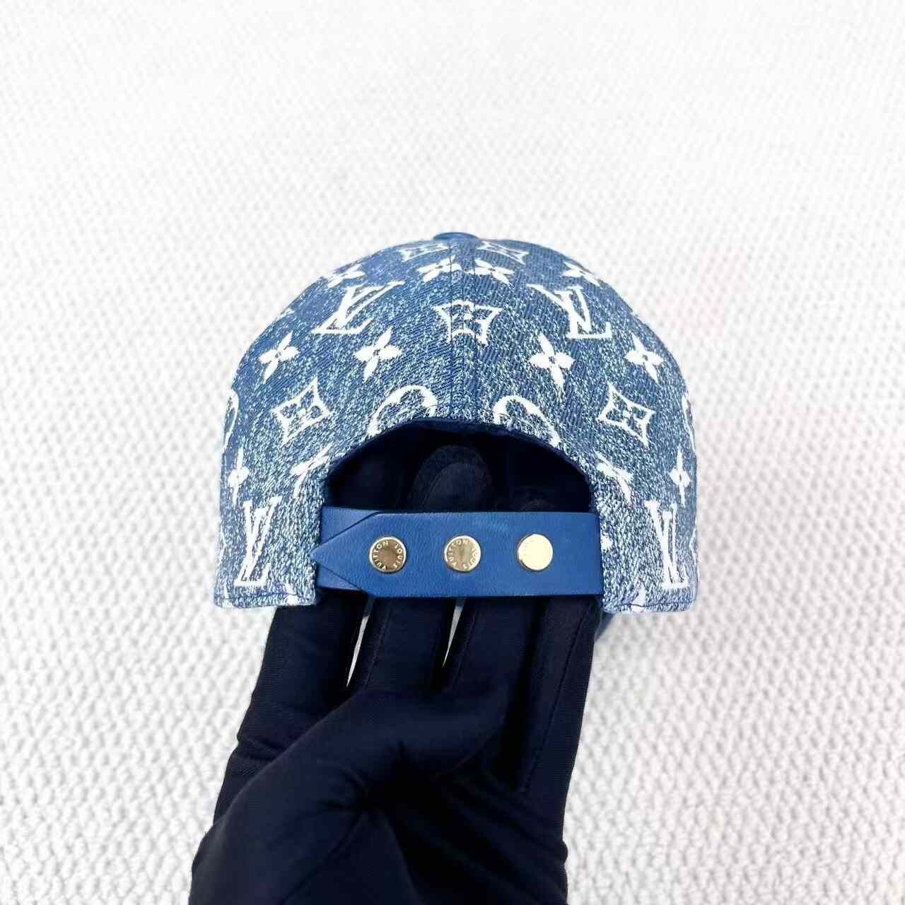 Louis Vuitton Louis Vuitton Blue Denim Leather Baseball Cap Size ONE SIZE - 4 Thumbnail