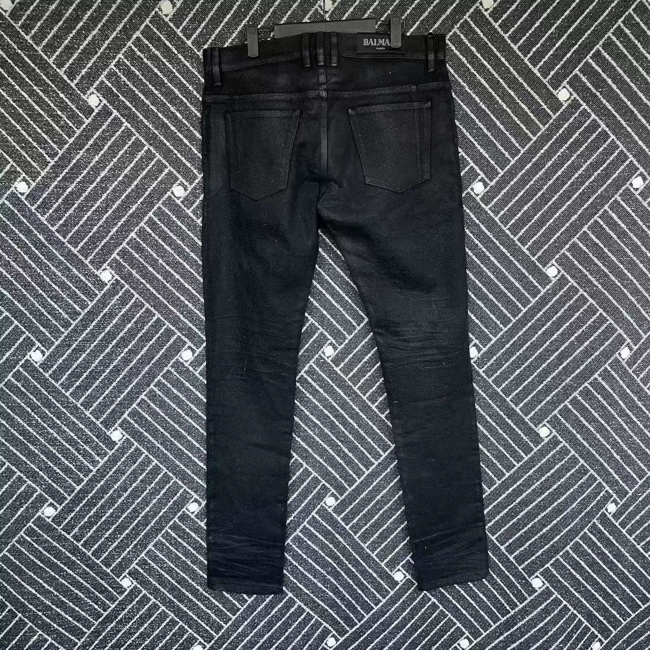 Balmain BALMAIN Wax-Coated Distressed Jeans Size US 33 - 2 Thumbnail