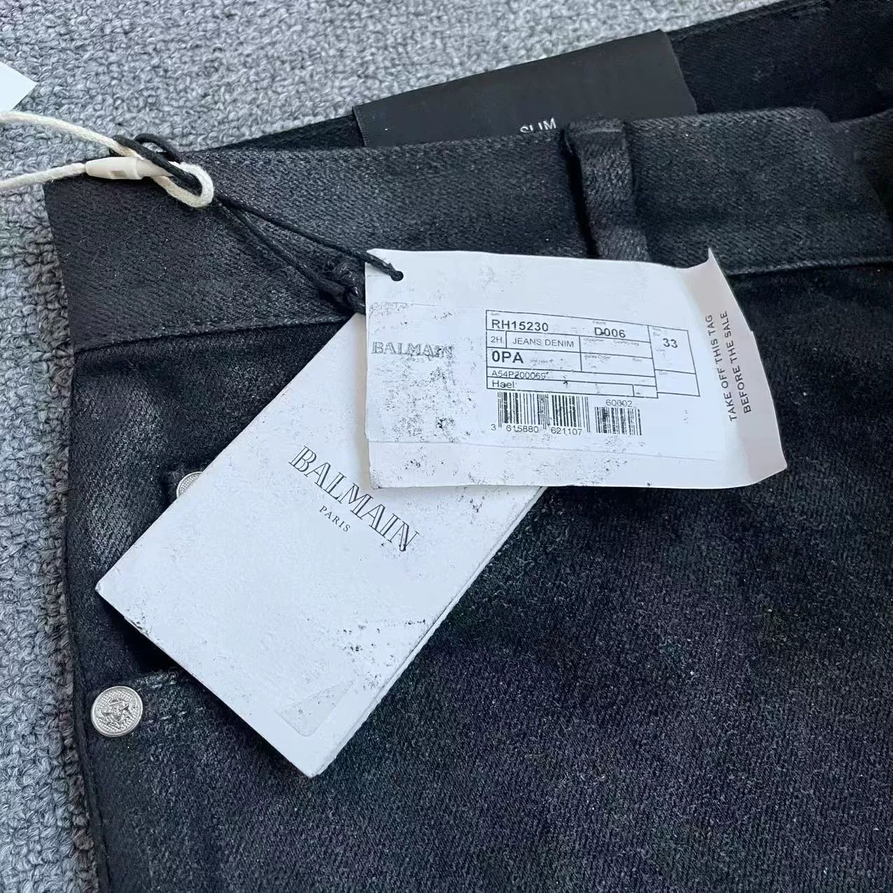Balmain BALMAIN Wax-Coated Distressed Jeans Size US 33 - 7 Thumbnail