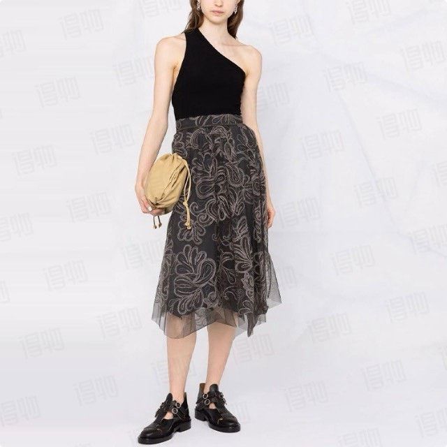 Brunello Cucinelli Brunello Cucinelli Embroidered Gray Skirt Size 38" / US 16 / IT 52 - 9 Thumbnail
