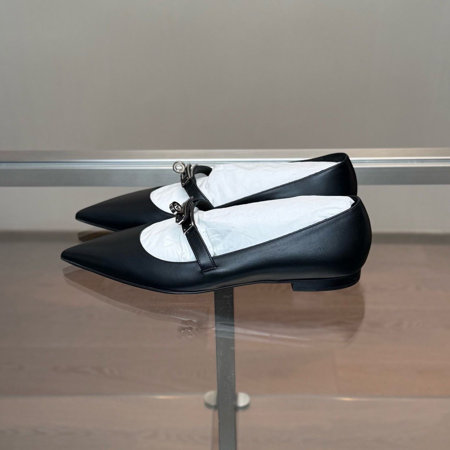 Hermes HERMES New Black Silver Kelly Ballet Flats Size US 5.5 / IT 35.5 - 5 Thumbnail
