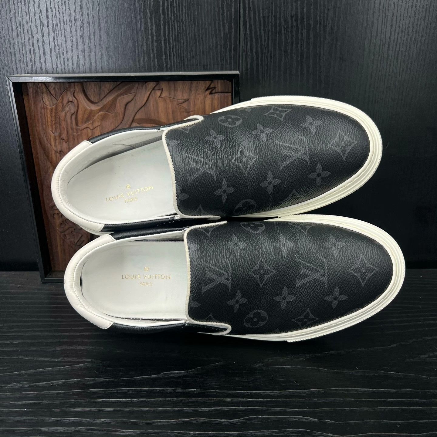 Louis Vuitton LV Monogram Black Gray Slip-On Shoes Size US 7 / EU 40 - 5 Thumbnail