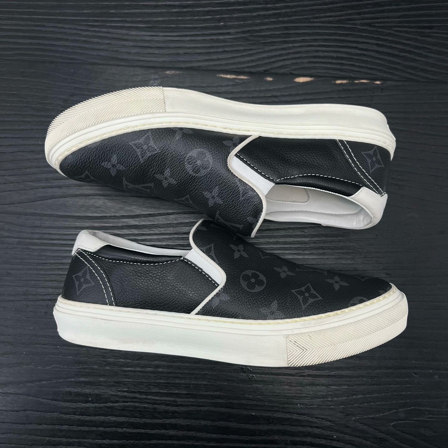 Louis Vuitton LV Monogram Black Gray Slip-On Shoes Size US 7 / EU 40 - 3 Thumbnail