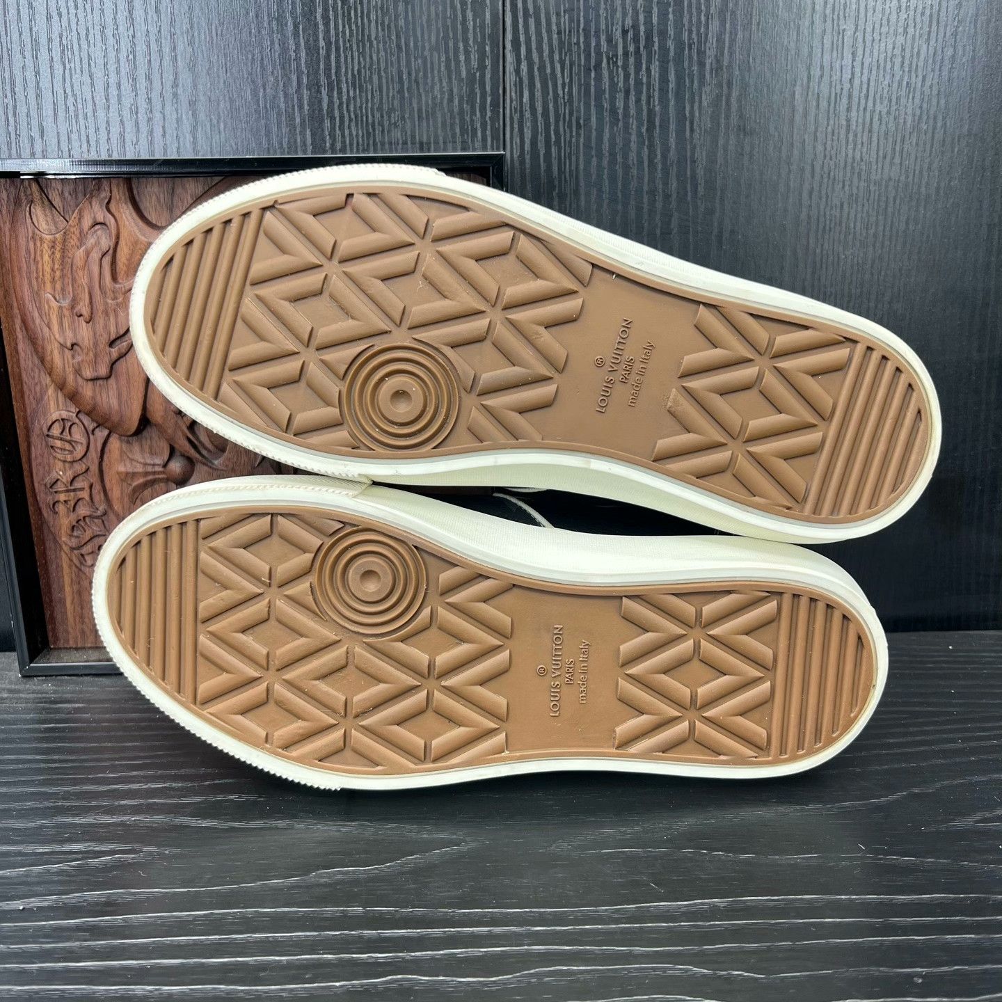 Louis Vuitton LV Monogram Black Gray Slip-On Shoes Size US 7 / EU 40 - 6 Thumbnail