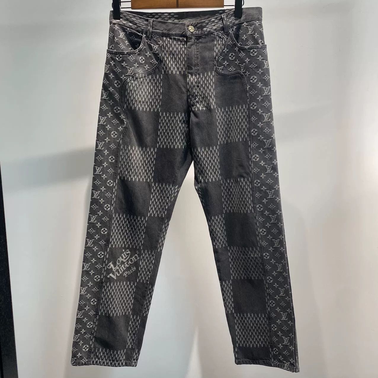 Louis Vuitton LV Black White Checkered Jeans Size US 34 / EU 50 - 2 Thumbnail