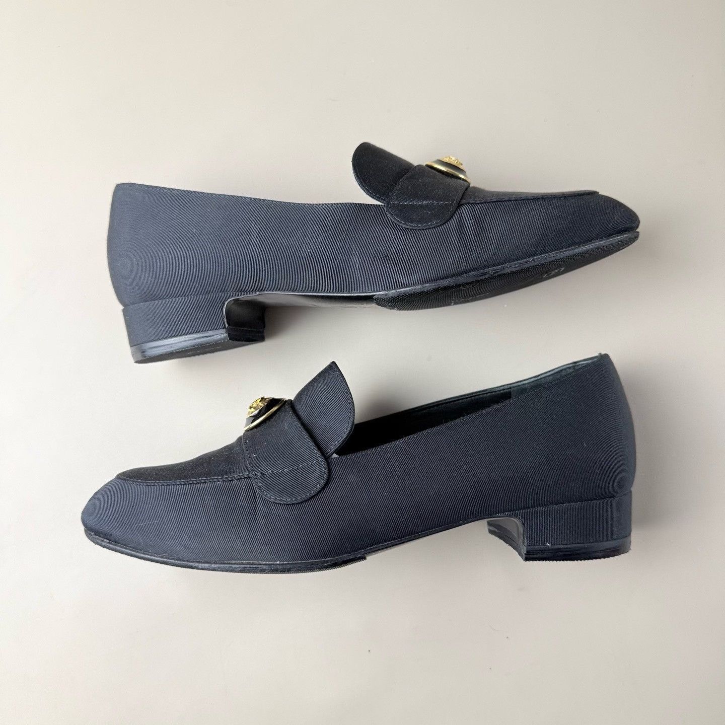 Chanel Chanel Dark Blue Gold Logo Loafers Size US 4 / IT 34 - 4 Thumbnail