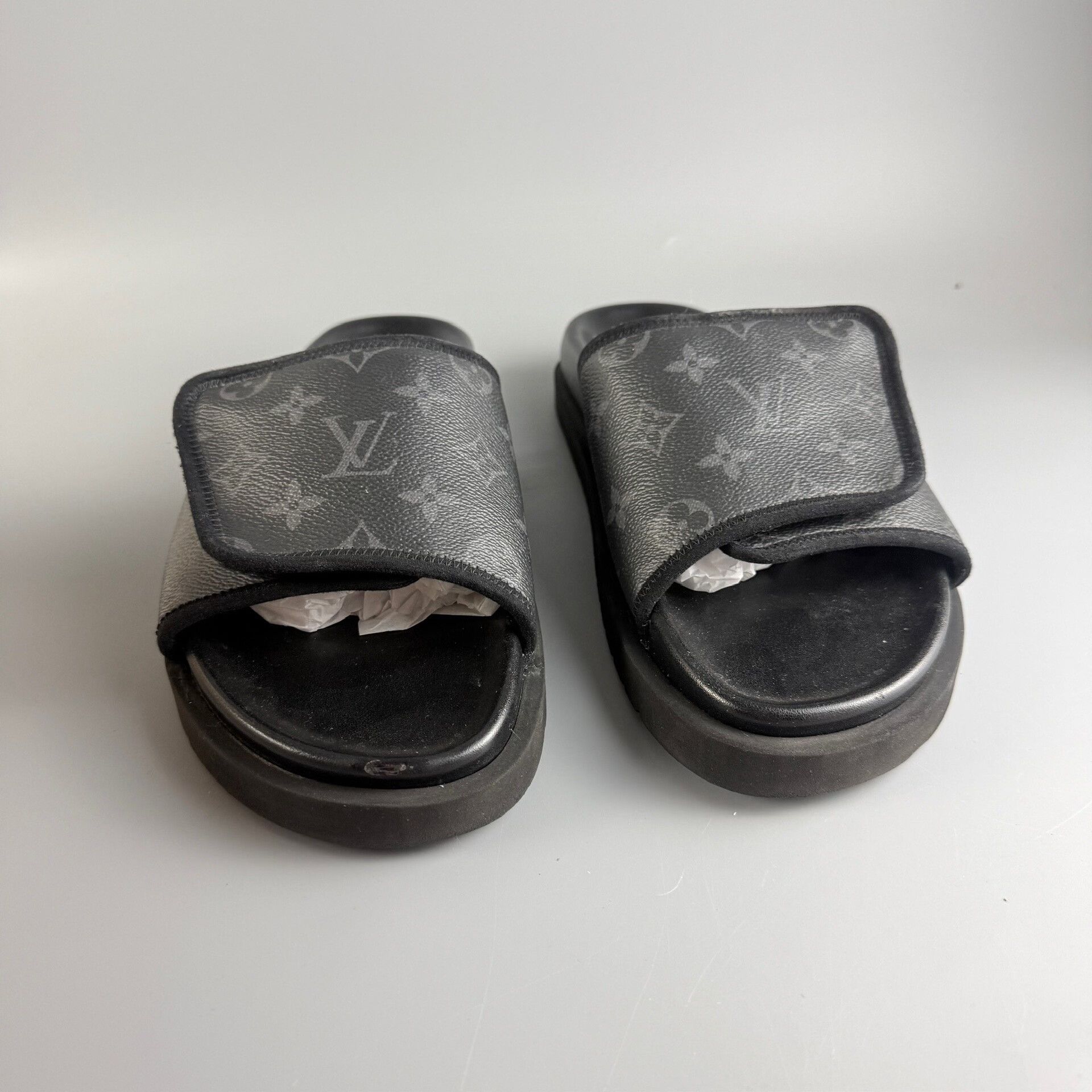 Louis Vuitton LV Black Monogram Velcro Slippers Size US 8 / EU 41 - 2 Thumbnail