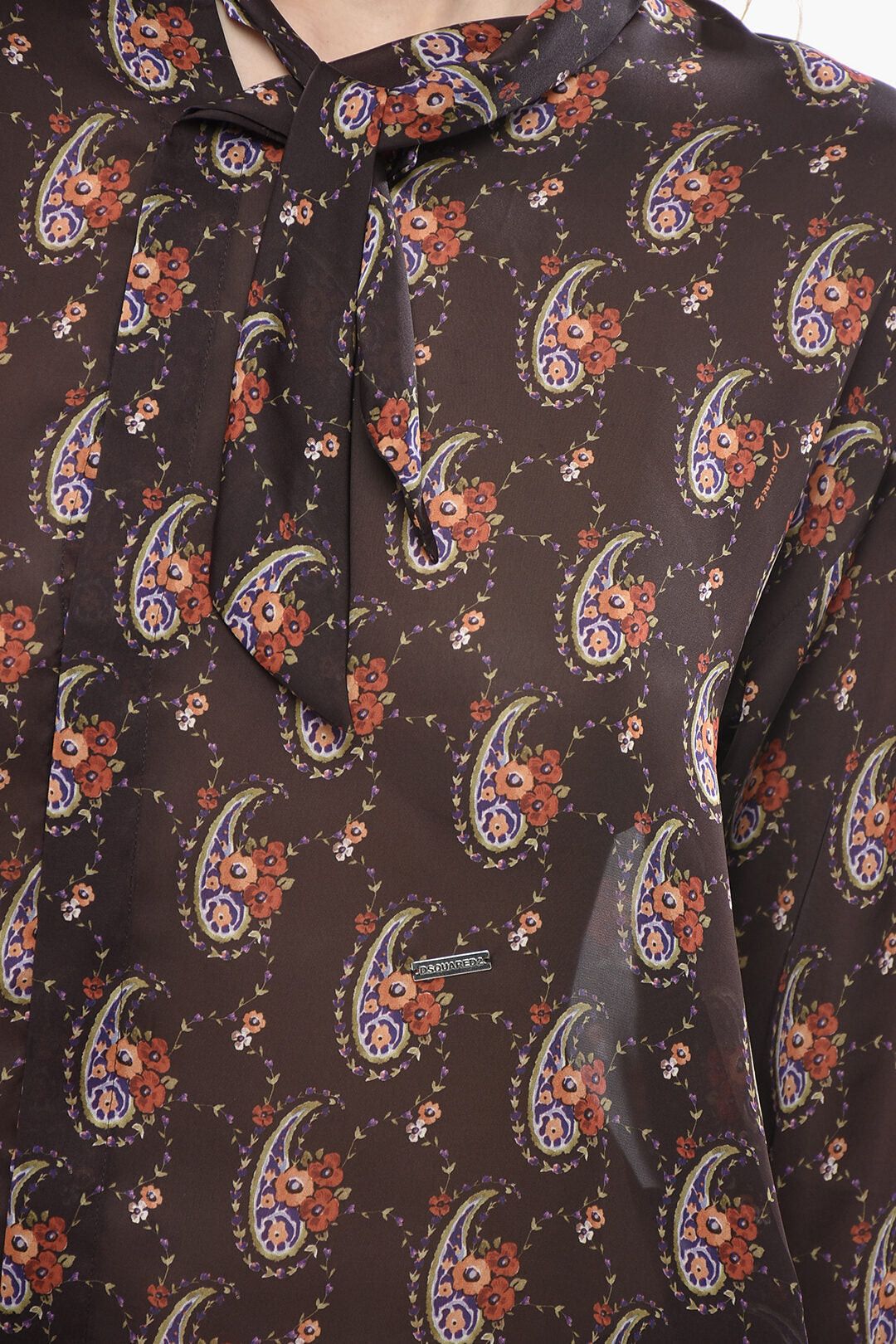 Dsquared2 Tie-Neck Blouse with Paisley and Floral Pattern and Asymmetric Buttoning Size M / US 6-8 / IT 42-44 - 3 Thumbnail