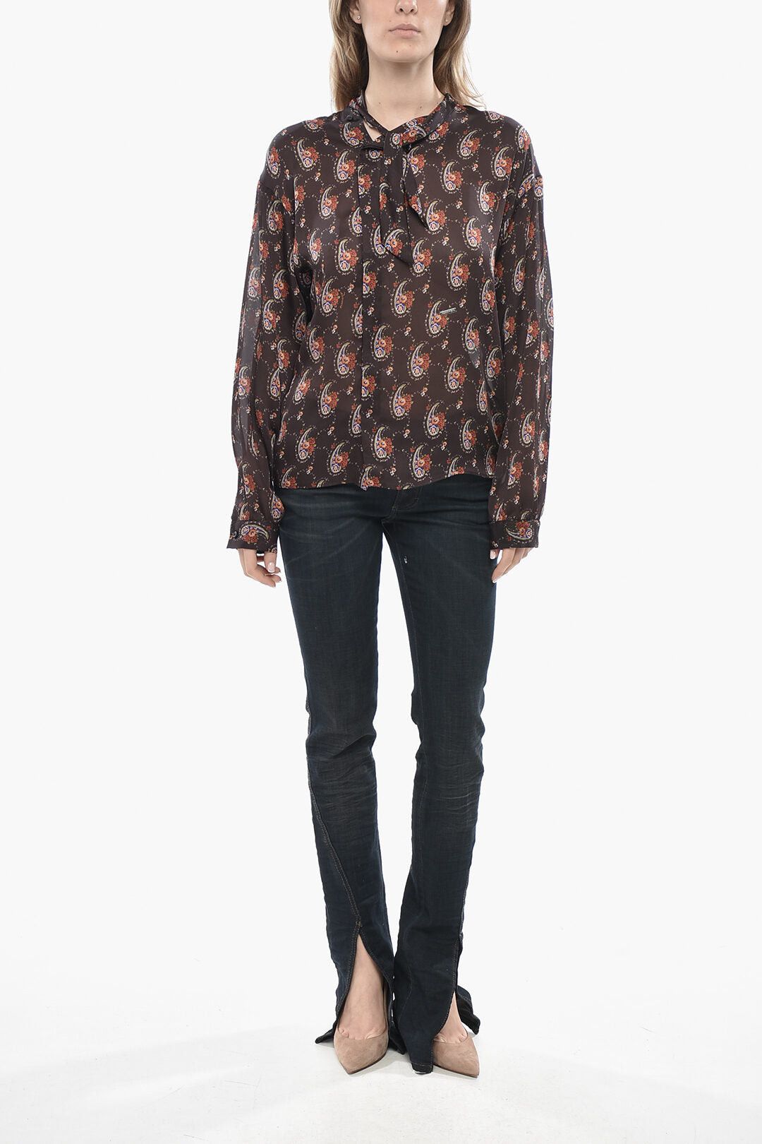 Dsquared2 Tie-Neck Blouse with Paisley and Floral Pattern and Asymmetric Buttoning Size M / US 6-8 / IT 42-44 - 4 Thumbnail