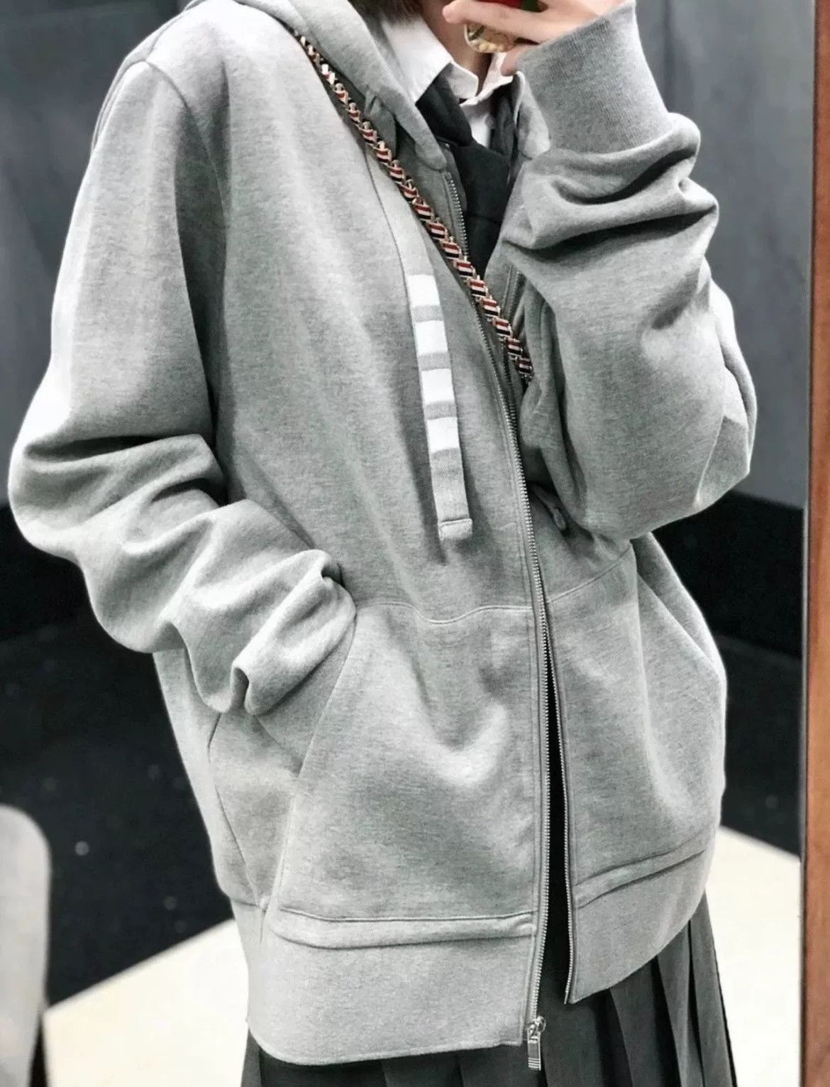 Thom Browne Thom Browne Gray Stripe Zip Hoodie Size US M / EU 48-50 / 2 - 6 Thumbnail