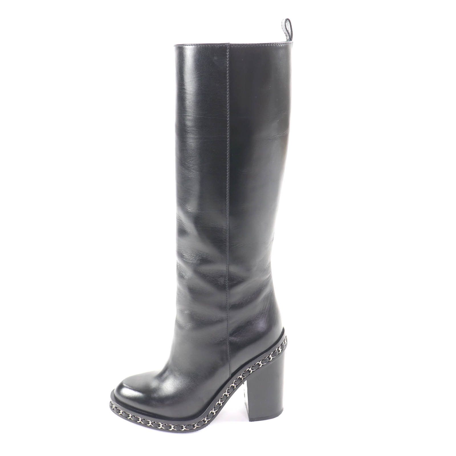 Chanel Chanel CHANEL Black Leather Knee-high Boots Leather Shoes G30379 DUTY FREE for USA Size ONE SIZE - 5 Thumbnail