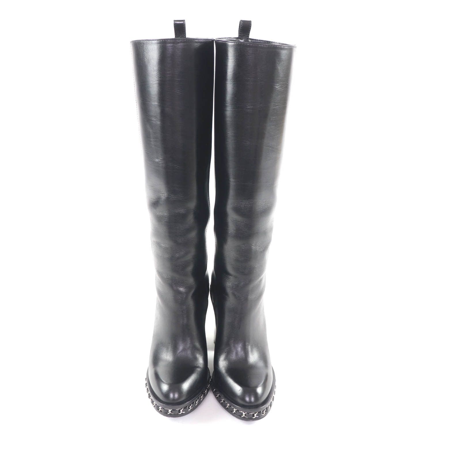 Chanel Chanel CHANEL Black Leather Knee-high Boots Leather Shoes G30379 DUTY FREE for USA Size ONE SIZE - 4 Thumbnail