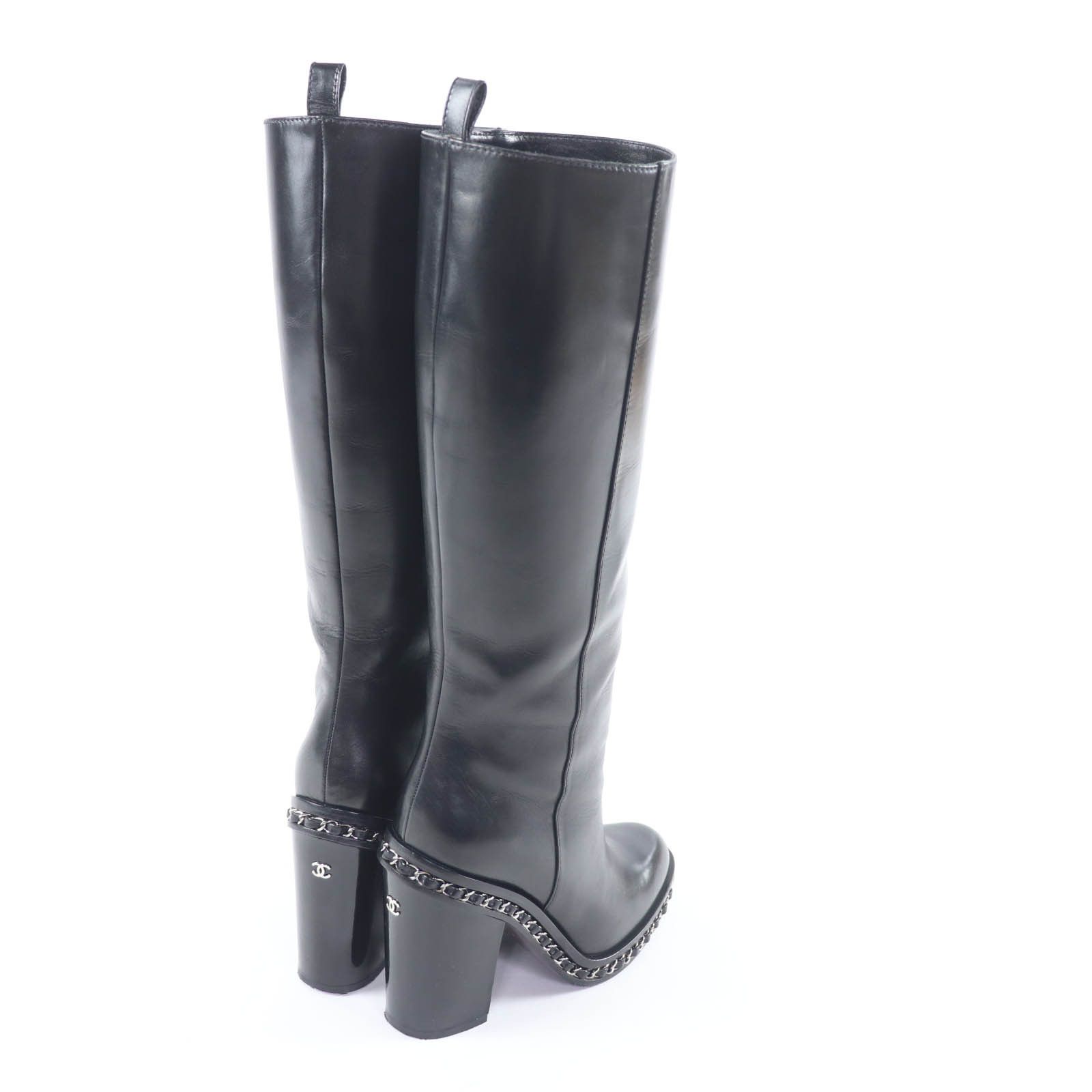 Chanel Chanel CHANEL Black Leather Knee-high Boots Leather Shoes G30379 DUTY FREE for USA Size ONE SIZE - 3 Thumbnail