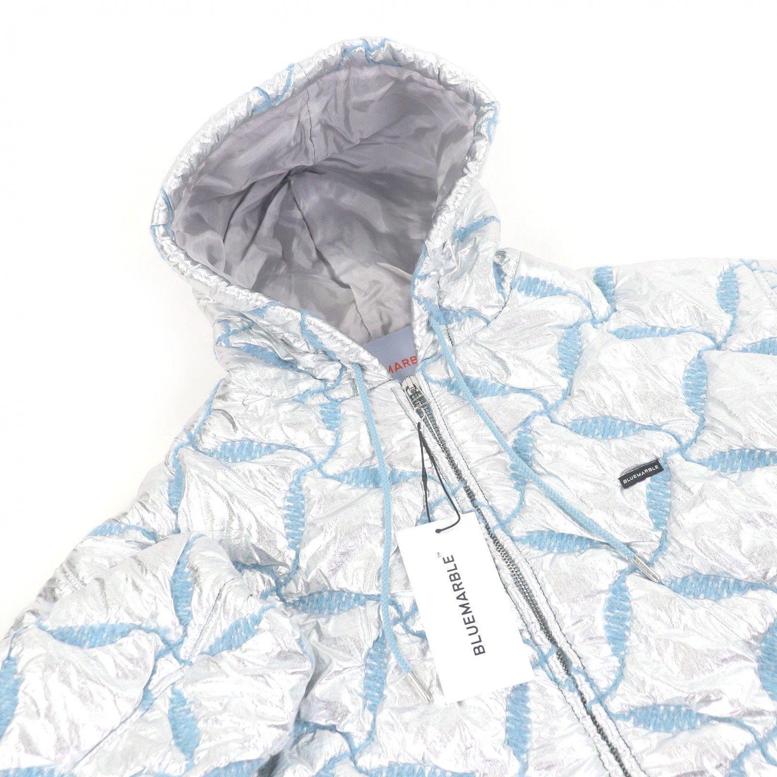 Other Other BLUE MARBLE Bomber Jacket Polyester Hooded Jacket Textile Outerwear DUTY FREE for USA Size ONE SIZE - 2 Thumbnail