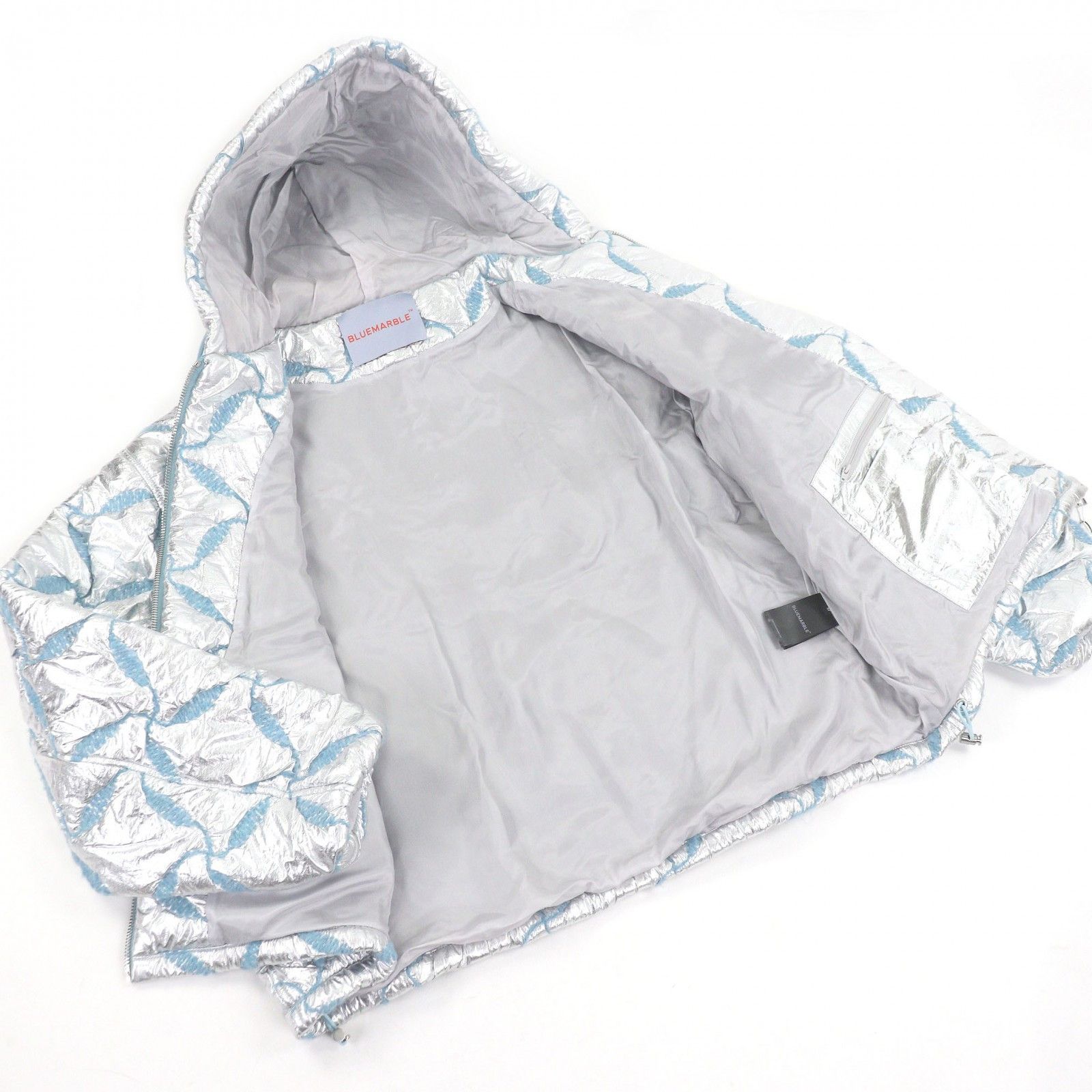 Other Other BLUE MARBLE Bomber Jacket Polyester Hooded Jacket Textile Outerwear DUTY FREE for USA Size ONE SIZE - 3 Thumbnail