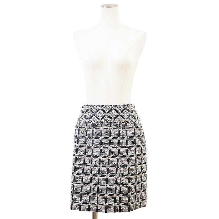 Chanel Chanel Chanel Fancy Tweed Metallic Block Check Skirt Textile Skirts P53785 DUTY FREE for USA Size ONE SIZE - 2 Thumbnail