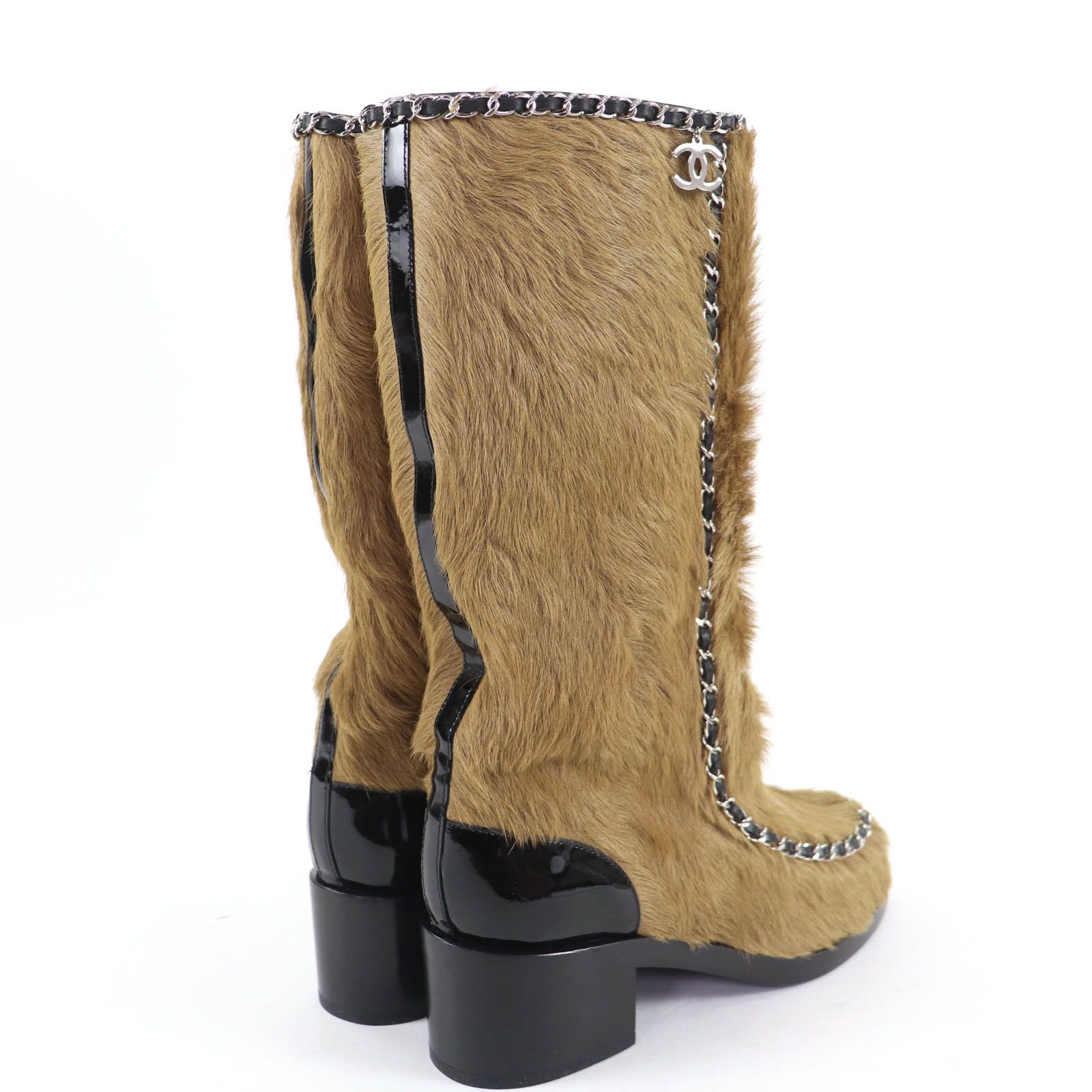 Chanel Chanel CHANEL Coco Charm Fur Patent Leather Knee-high Boots Leather Shoes G34215 DUTY FREE for USA Size ONE SIZE - 2 Thumbnail