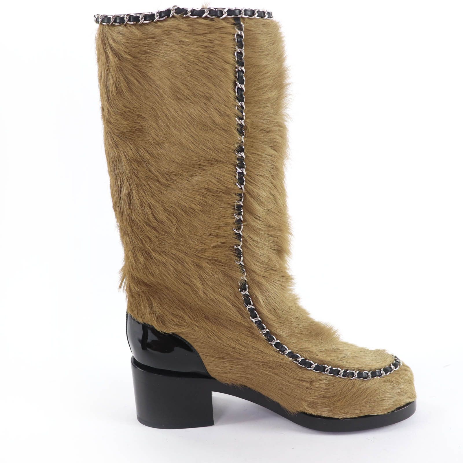 Chanel Chanel CHANEL Coco Charm Fur Patent Leather Knee-high Boots Leather Shoes G34215 DUTY FREE for USA Size ONE SIZE - 5 Thumbnail