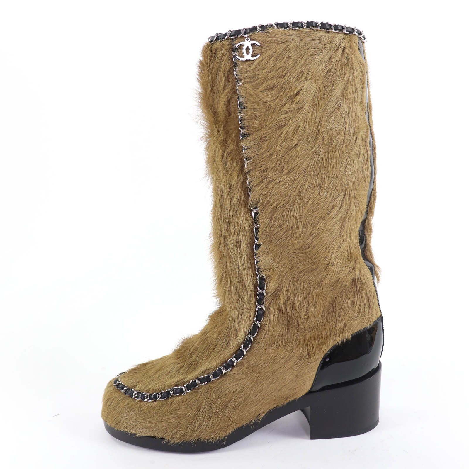 Chanel Chanel CHANEL Coco Charm Fur Patent Leather Knee-high Boots Leather Shoes G34215 DUTY FREE for USA Size ONE SIZE - 4 Thumbnail