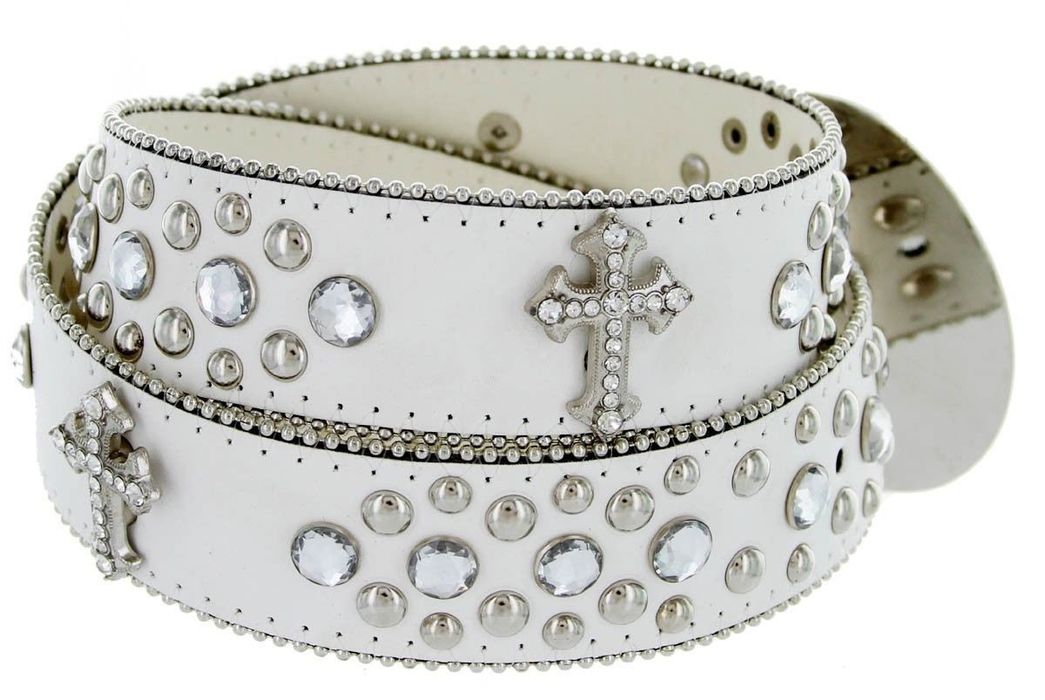 b.b. Simon White Iron Cross Leather Crystal Belt – Dudes Boutique