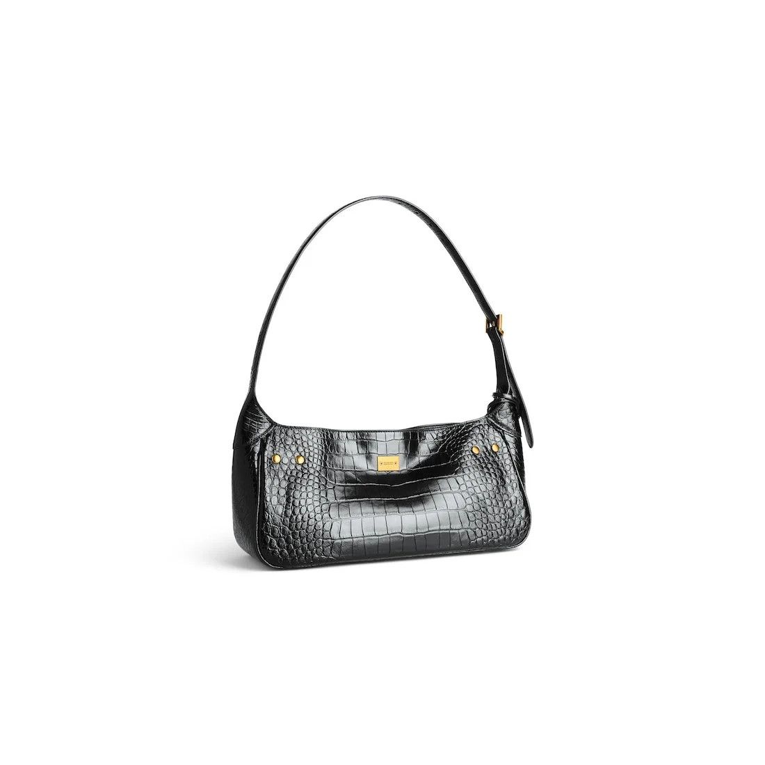 Balenciaga Bel Air Shoulder Bag Small in black crocodile embossed calfskin, aged-gold hardware Size ONE SIZE - 3 Thumbnail