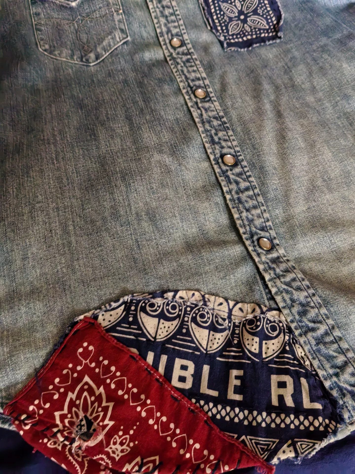 RRL Ralph Lauren RRL Vintage Patched Distressed Denim Shirt Size US M / EU 48-50 / 2 - 3 Thumbnail