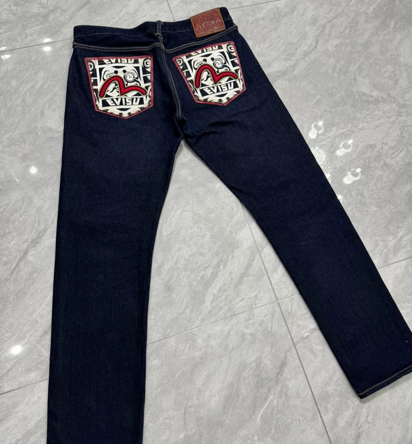 Evisu Evisu White Daruma Embroidered Jeans Size US 33 - 2 Thumbnail