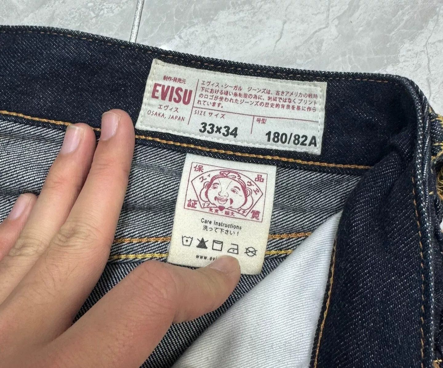 Evisu Evisu White Daruma Embroidered Jeans Size US 33 - 8 Thumbnail