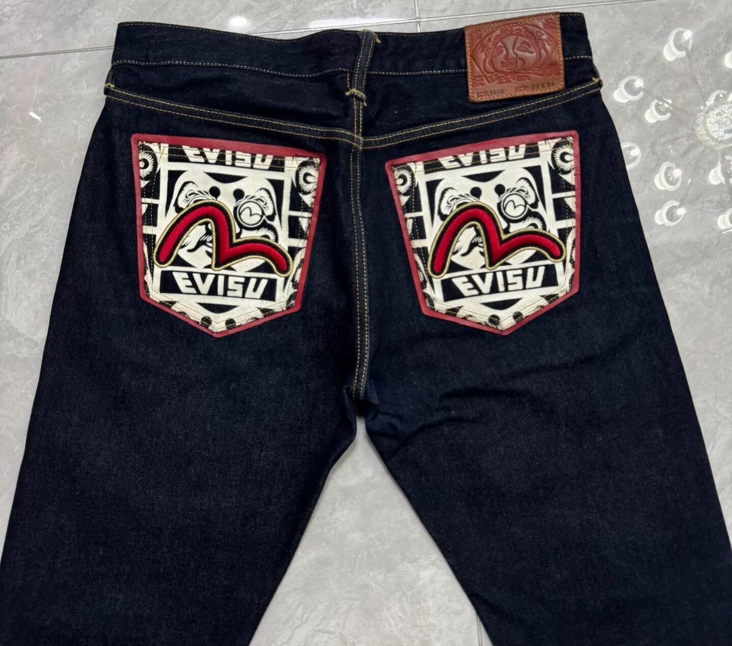 Evisu Evisu White Daruma Embroidered Jeans Size US 33 - 4 Thumbnail