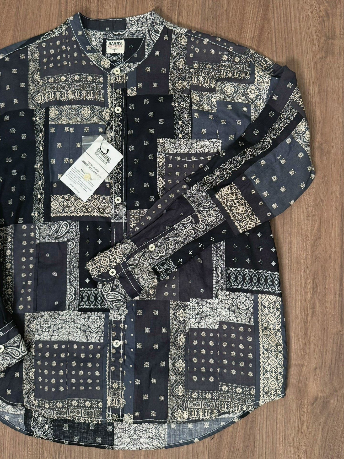 BARNS OUTFITTERS BARNS Indigo Paisley Stand Collar Cotton Shirt Size US M / EU 48-50 / 2 - 3 Thumbnail
