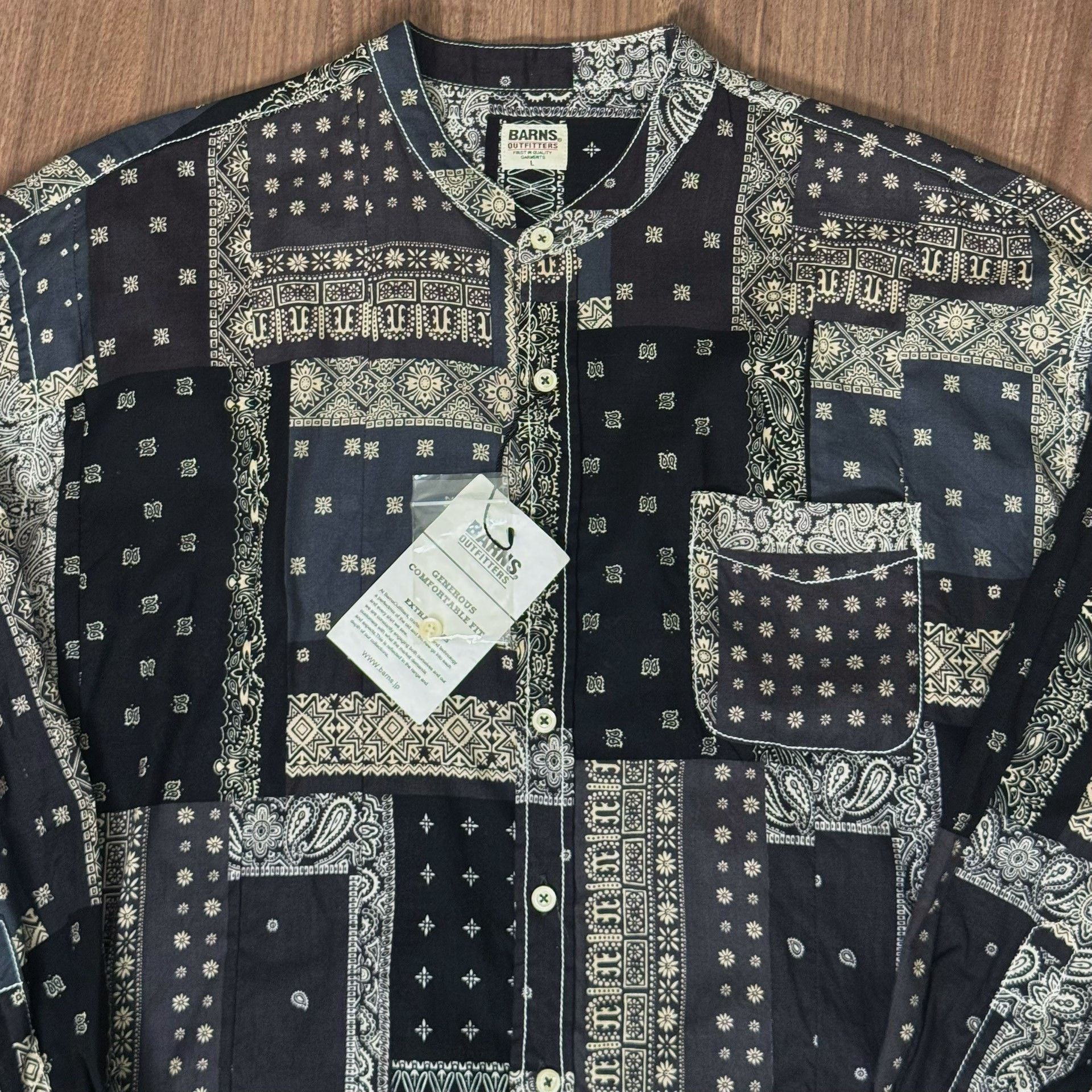 BARNS OUTFITTERS BARNS Indigo Paisley Stand Collar Cotton Shirt Size US M / EU 48-50 / 2 - 2 Thumbnail