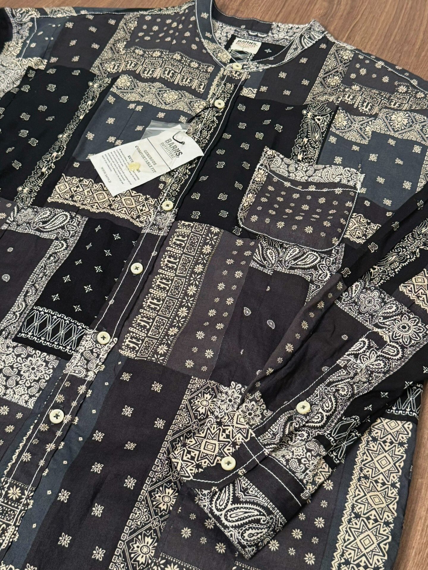 BARNS OUTFITTERS BARNS Indigo Paisley Stand Collar Cotton Shirt Size US M / EU 48-50 / 2 - 4 Thumbnail