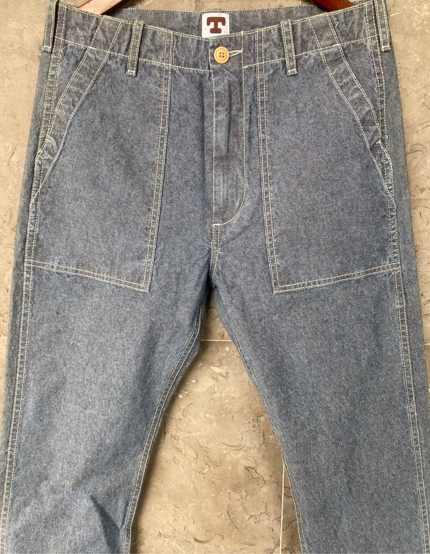 Tellason TELLASON Washed Blue Cotton Military Pants Size US 29 - 2 Thumbnail