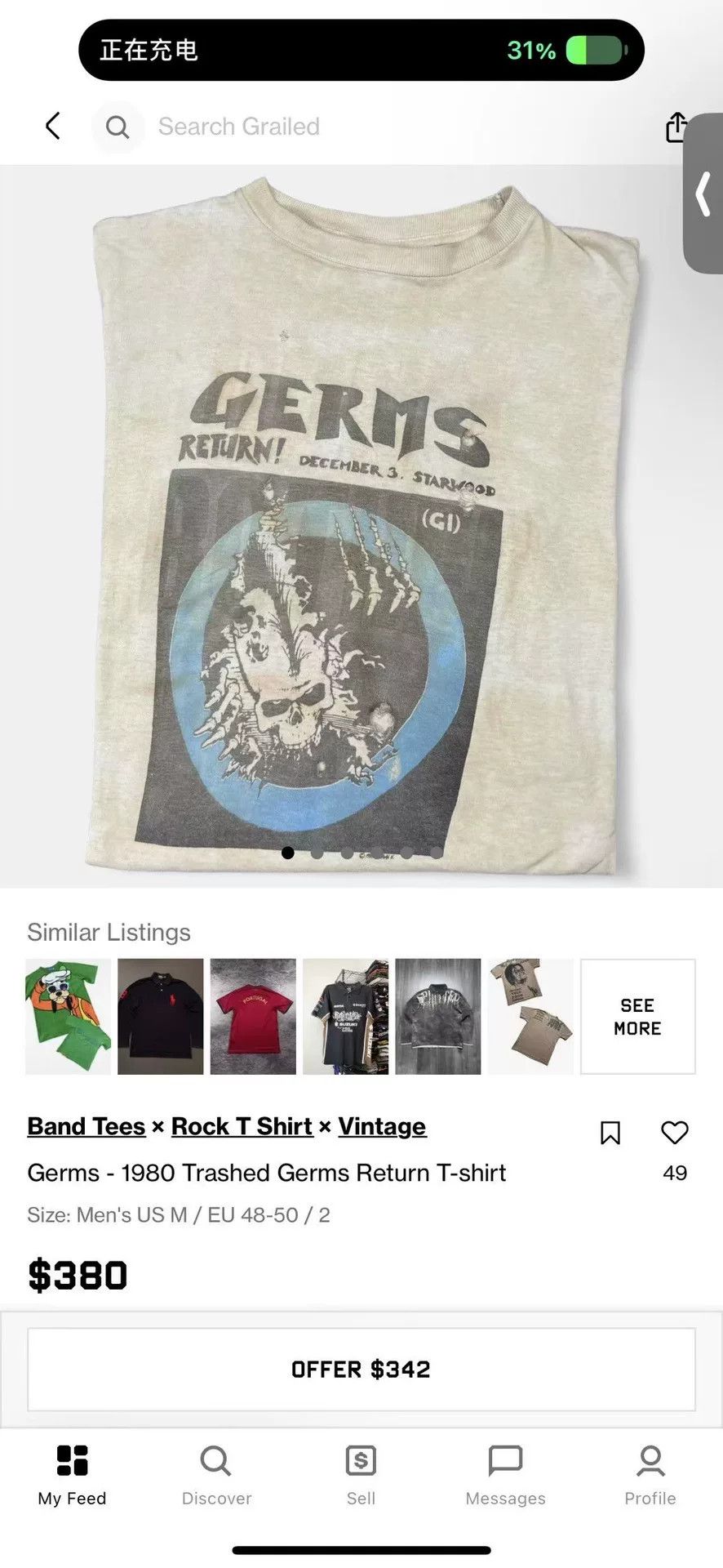 Vintage Vintage 90s Hanes Germs Band Tee Size US M / EU 48-50 / 2 - 5 Thumbnail