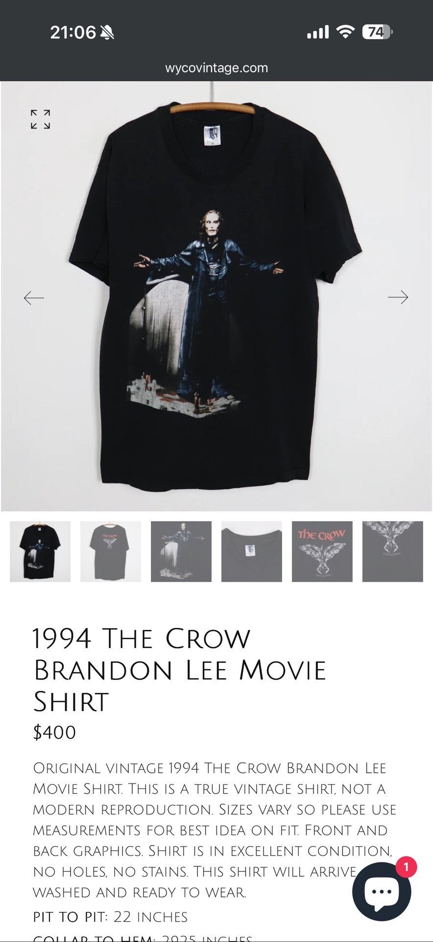 Vintage Vintage 1994 The Crow Movie Tee Size US M / EU 48-50 / 2 - 9 Thumbnail