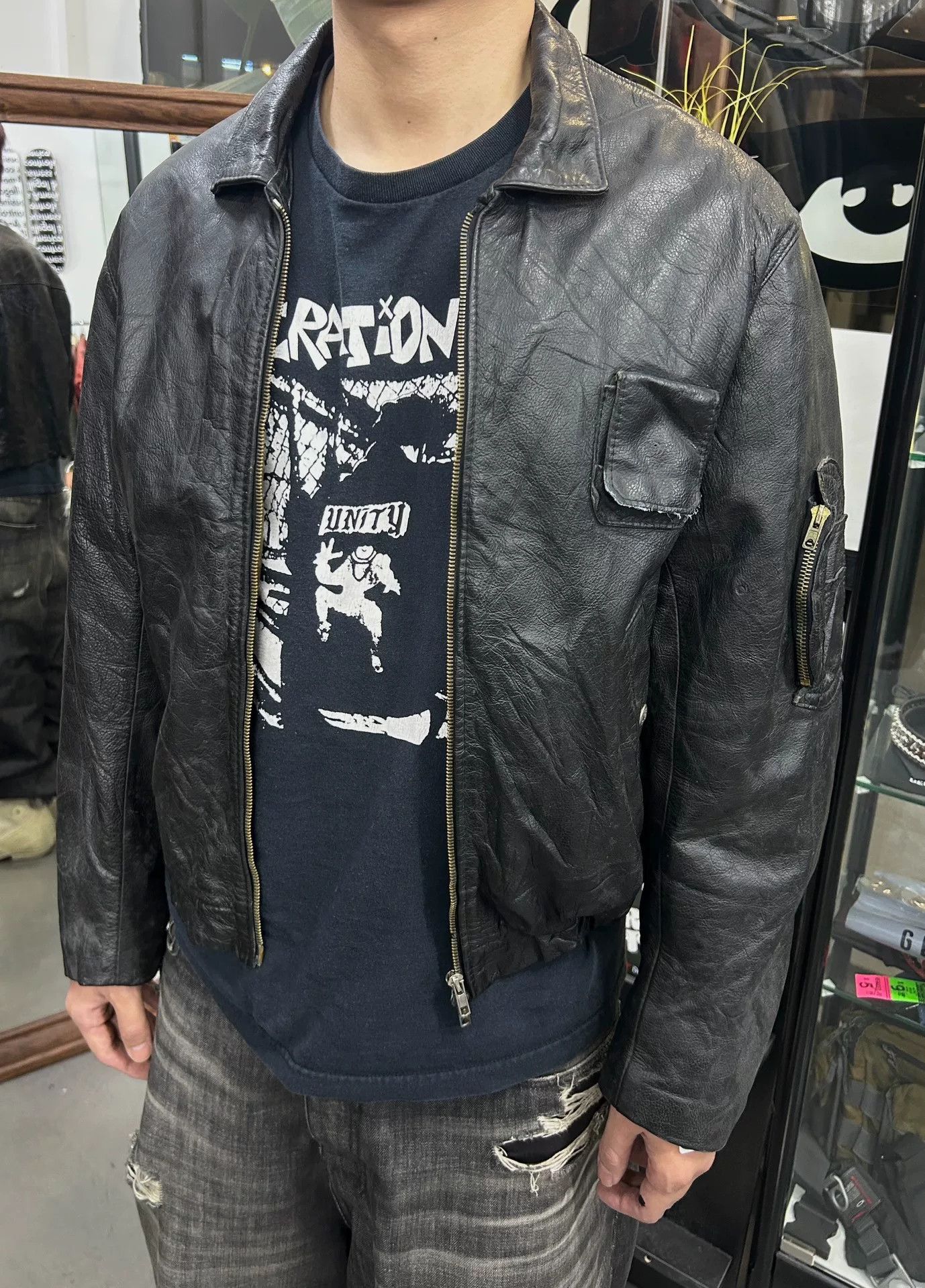 Vintage Vintage 80s French Bomber Leather Jacket Size US M / EU 48-50 / 2 - 5 Thumbnail