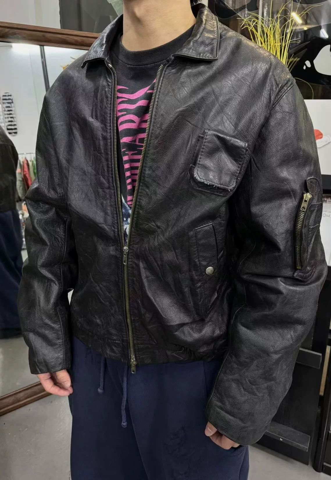 Vintage Vintage 80s French Bomber Leather Jacket Size US M / EU 48-50 / 2 - 6 Thumbnail