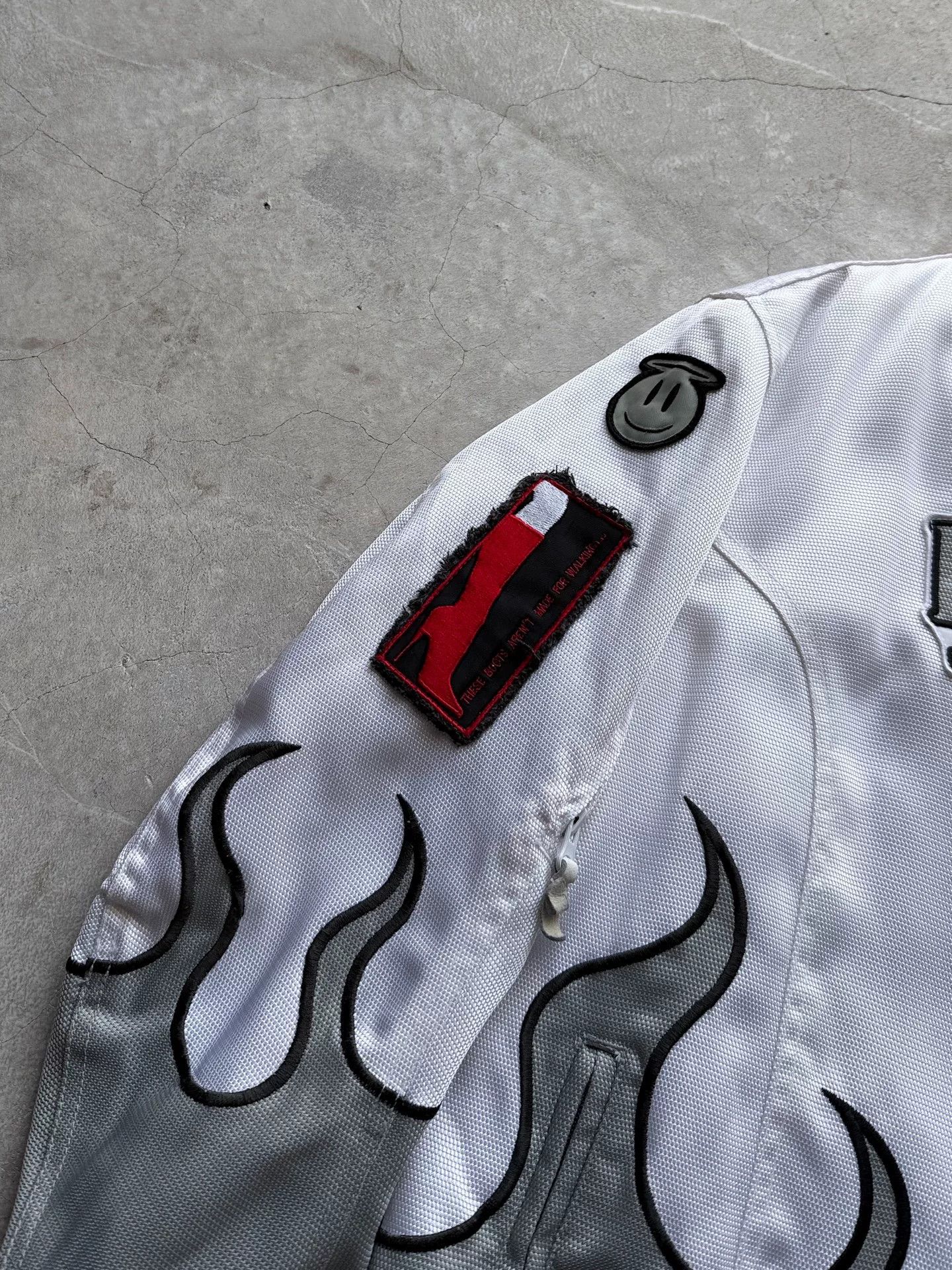 Vintage Vintage 00s Power Trip White Flame Biker Jacket Size US XL / EU 56 / 4 - 5 Thumbnail