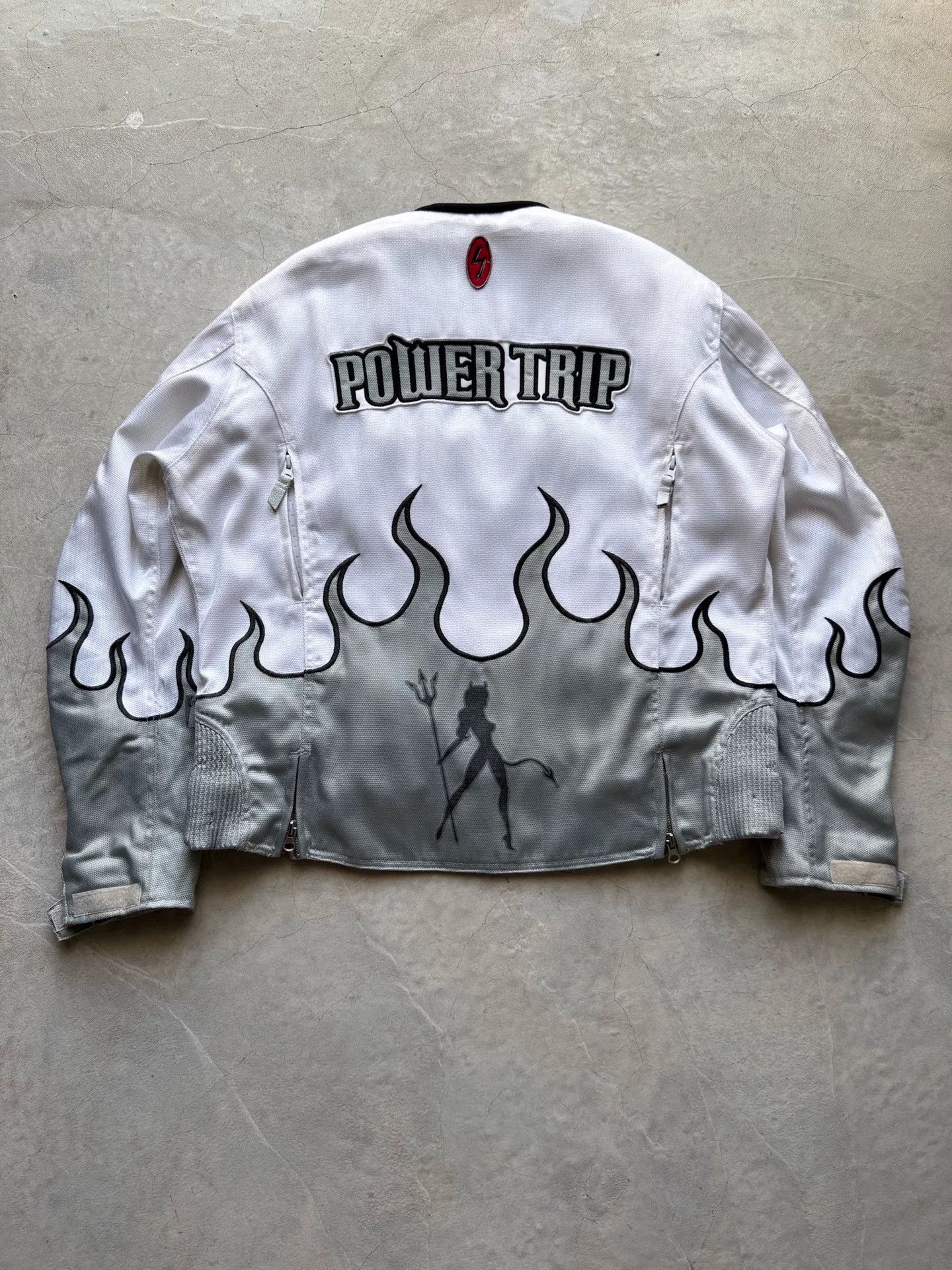 Vintage Vintage 00s Power Trip White Flame Biker Jacket Size US XL / EU 56 / 4 - 8 Thumbnail