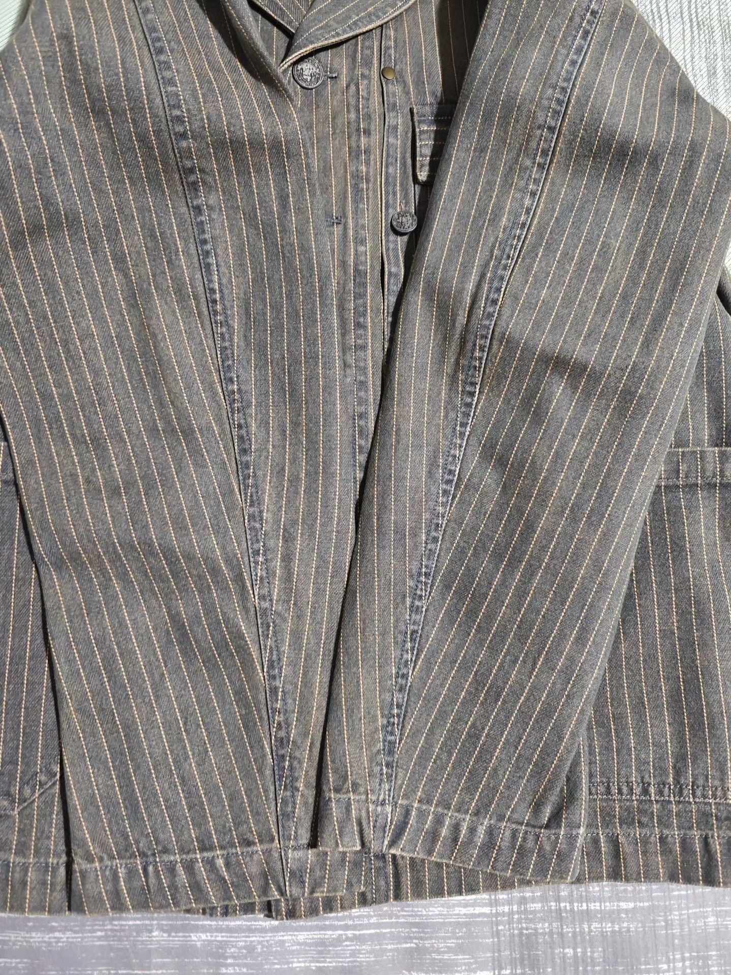 IERIB American Vintage Washed Distressed Striped Denim Jacket Size US XL / EU 56 / 4 - 5 Thumbnail