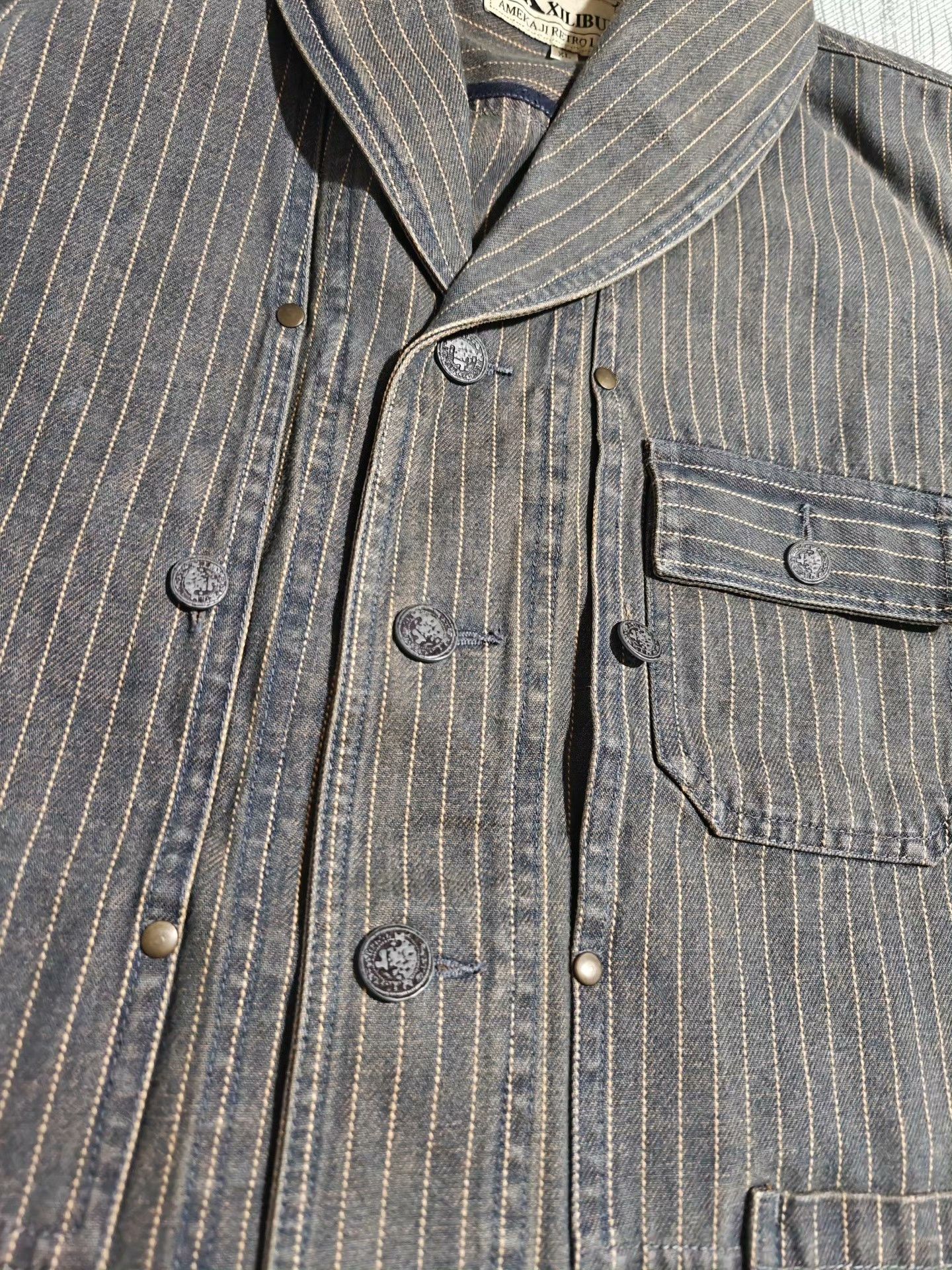 IERIB American Vintage Washed Distressed Striped Denim Jacket Size US XL / EU 56 / 4 - 4 Thumbnail