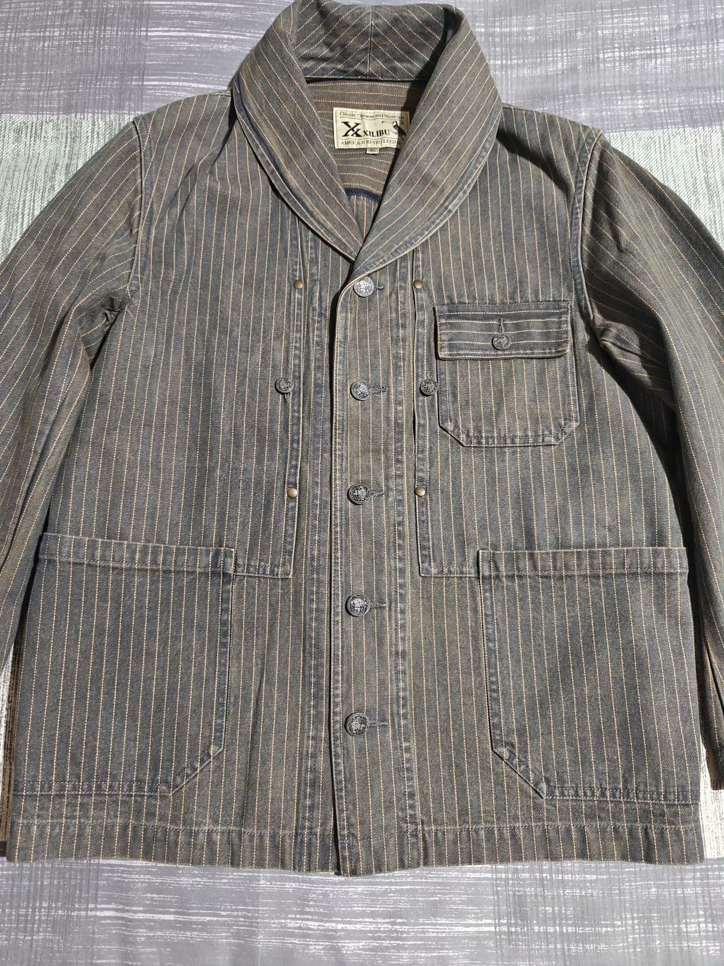 IERIB American Vintage Washed Distressed Striped Denim Jacket Size US XL / EU 56 / 4 - 3 Thumbnail